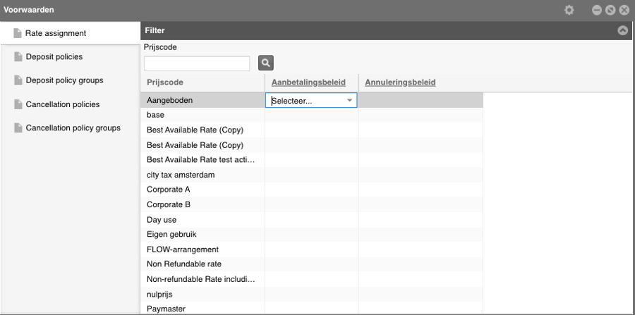 policies aan rate codes hangen
