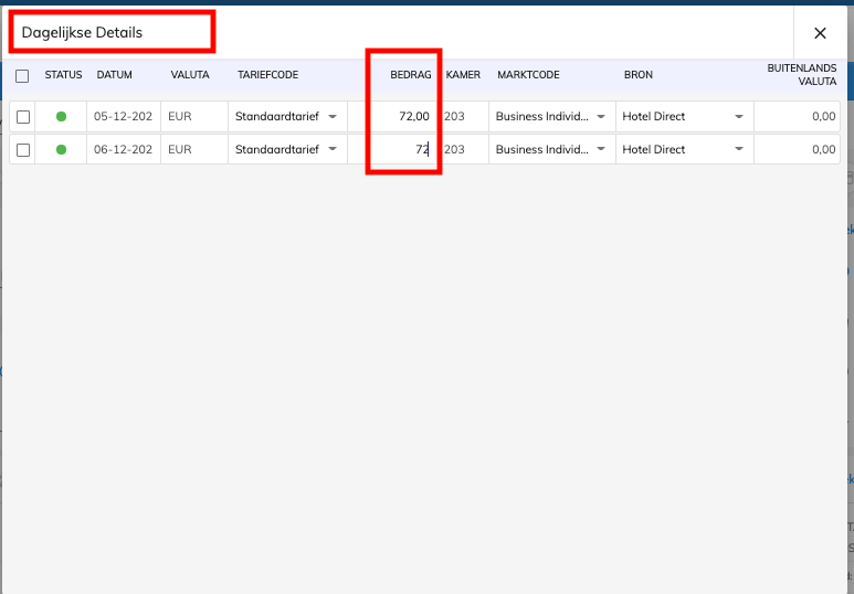 daily details (prijs) reservering